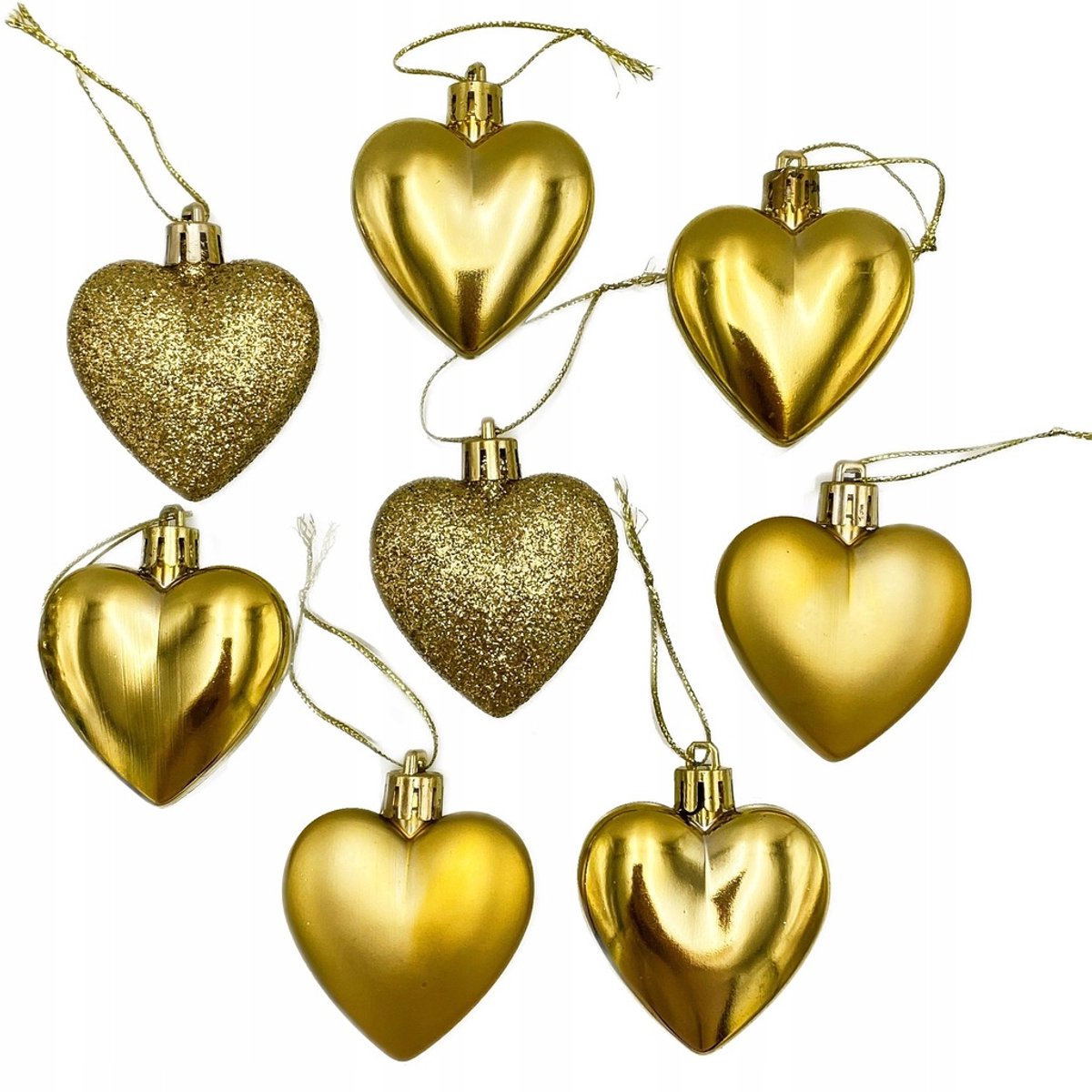 Gouden Hartjes Kerstballen - 8 stuks