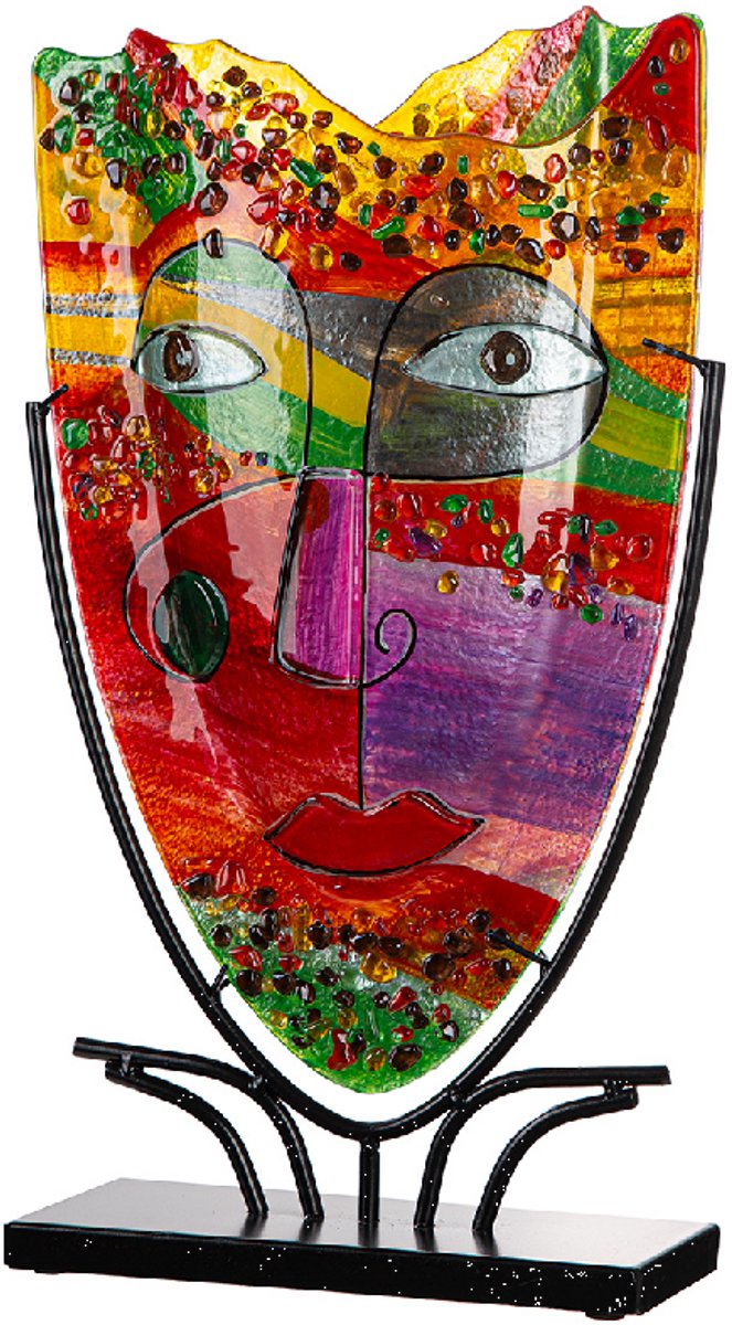 Decoratievaas red lover 10x30x49 cm - glas en metaal - doorschijnend - handgemaakt