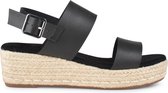 PS Poelman ILA Dames Faux PU Imitatie Leren Sandalen met Espadrille Sleehak Zool - Zwart - Maat 37