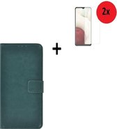 Samsung Galaxy A12 Hoesje - Samsung Galaxy A12 Screenprotector - Samsung A12 hoes Wallet Bookcase Groen + 2x Screenprotector P