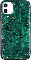 iPhone 12 Pro Max Hoesje - Groen - Goud - Flexibel – Luxe – Soft - Backcover – Geschikt voor Apple – Case – Schok – Shockproof – Cover – Bescherming – Smartphone – Telefoon Accessoire – GSM –