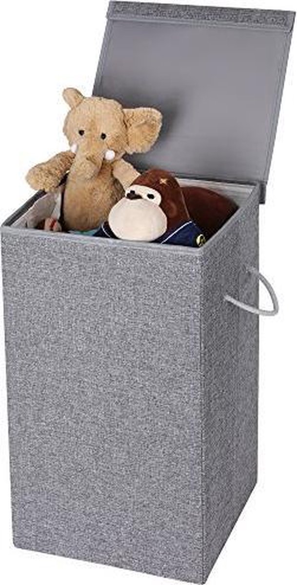 Trend24 Wasmand - Wasmanden met deksel - Wasmand met deksel - Opbergbox - Opbergmand - Opbergbox met deksel - 36 x 36 x 66 cm - Linnen - Katoen - Grijs