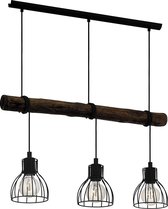 Houten Hanglamp met 3 Lichtpunten - Industriële Hanglamp - Vintage Hanglamp - Plafondlamp - Bruine Hanglamp - Houten Hanglamp