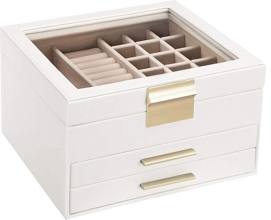 Vlando Sieradendoos, esthetische sieradenorganizer met 3 niveaus, gepersonaliseerde sieradendoos, sieradenorganizer met glazen deksel, sieradenopslag, groot, cadeau voor vrouwen Vlando Sieradendoos, esthetische sieradenorganizer met 3 niveaus, gepersonaliseerde sieradendoos, sieradenorganizer met glazen deksel, sieradenopslag, groot, cadeau voor vrouwen
