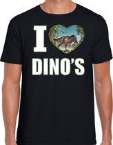 I love dino's t-shirt met dieren foto van een dino zwart voor heren - cadeau shirt Tyrannosaurus Rex dino's liefhebber S