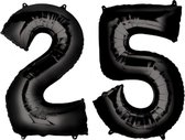 Ballon Cijfer 25 Jaar Zwart 36Cm Verjaardag Feestversiering Met Rietje