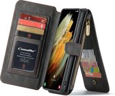 Samsung S21 Ultra Hoesje Zwart - 2 in 1 Zipper Wallet