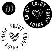 30x Stickers / Sluitstickers / Cadeaustickers | ENJOY | 35 mm | zwart & wit
