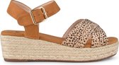 PS Poelman LONA Dames Faux PU Imitatie Suède Leren Sandalen met Espadrille Sleehak Zool en Luipaard Print - Cognac Bruin - Maat 36