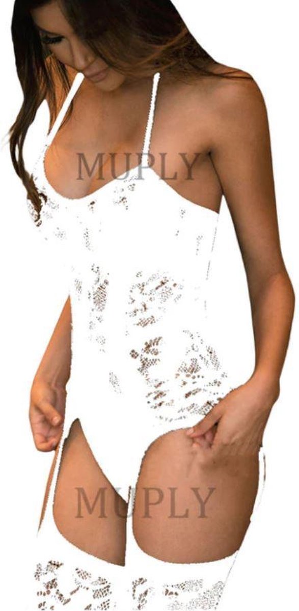 Goedkoopste Witte sexy Lingerie set / uitdagende body / one size body / wit kant