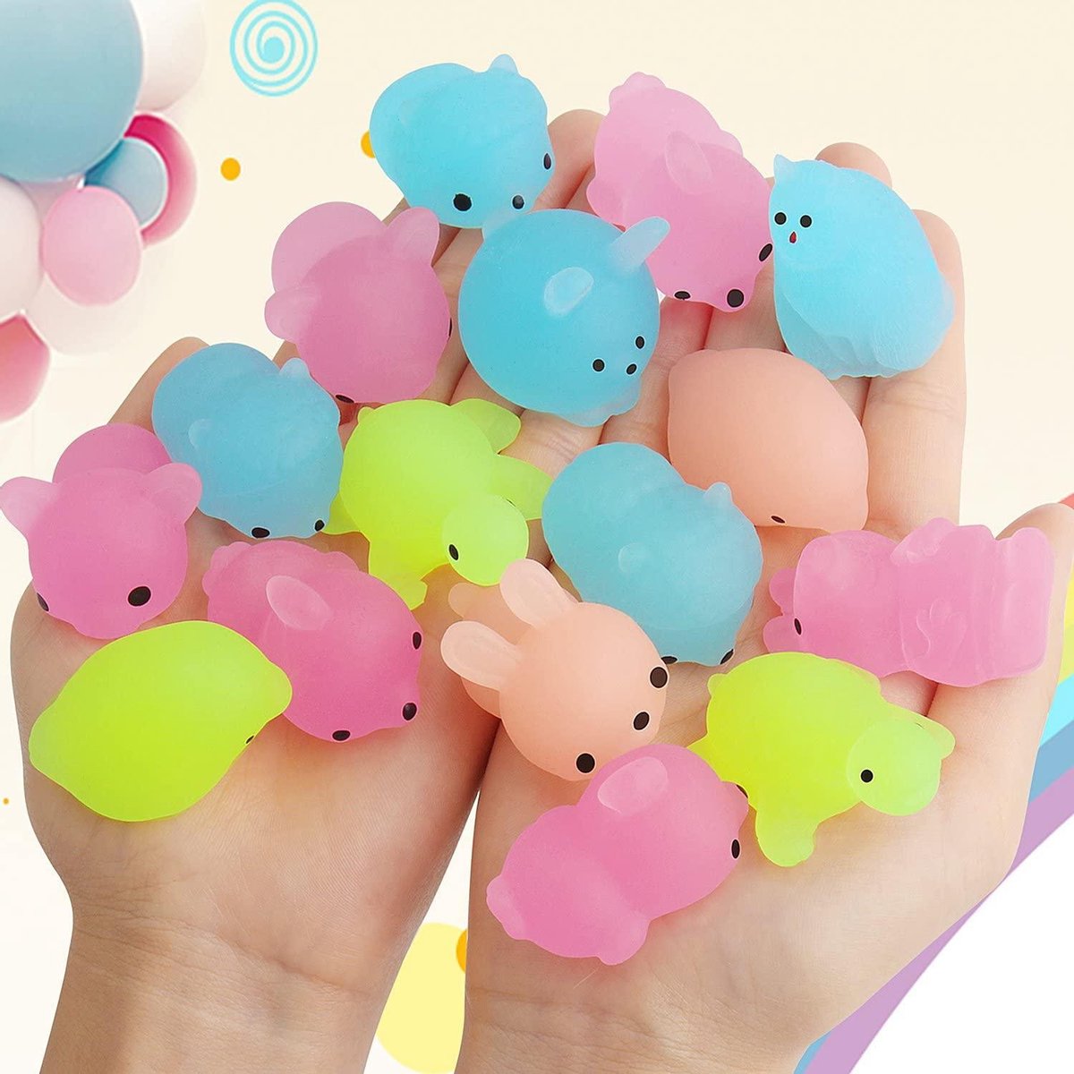 Mochi Squishy - 10x stuks - Squeeze - Fidget Toy - Pop It - Simple Dimple - Lichtgevend - Soft anim