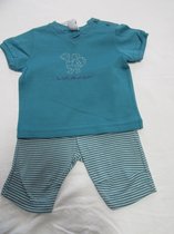 petit bateau , kledingset , jongen, Tshirt turquoise + bermuda streep 6 maand 68