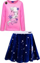 Disney Frozen set rok+shirt velours roze/blauw maat 122/128