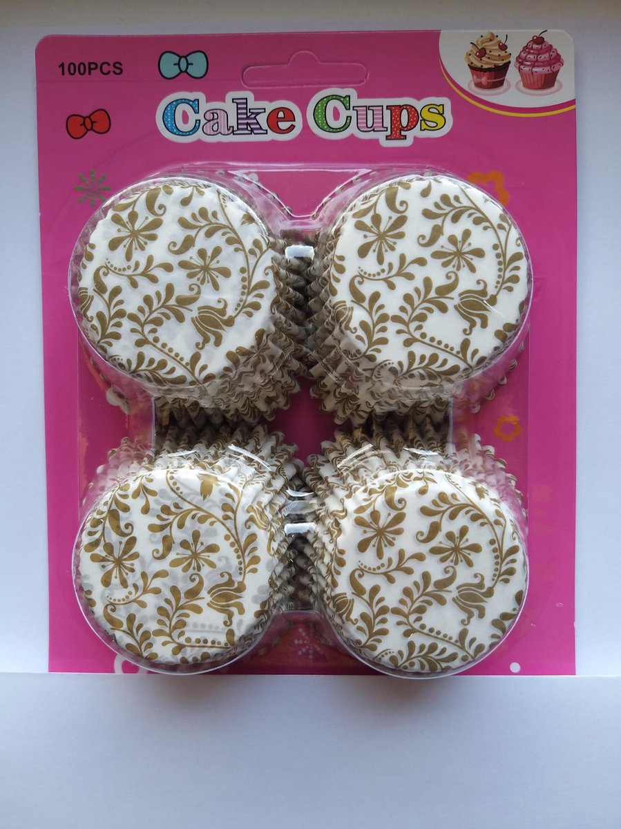 Cupcake Vormpjes Papier - Muffin Vormpjes - 100 Stuks - Diameter 5 cm - Wit-Goud Takjes