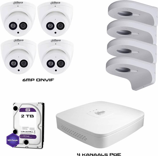 Kit de surveillance caméra Dahua 4 caméras 6MP et supports de montage  avec... | bol.com