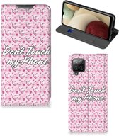 Hoesje Geschikt voor Samsung Galaxy A12 Bookcase Flowers Pink Don't Touch My Phone