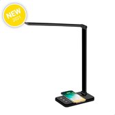 Mondio LED Bureaulamp – Dimbaar – met Draadloze Oplader – Verstelbaar – Wit en Warm Licht - Zwart