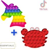 ESSENTIALS73 Pop iT Fidget Set: Unicorn + Krab - Eenhoorn - Tiktok - Crab - Rainbow