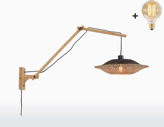Wandlamp met Lange Arm - KALIMANTAN - Bamboe - Medium (60x15cm) - Met LED-lamp
