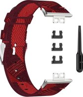 Luxe Nylon Armband Geschikt Voor Huawei Watch Fit Horloge Bandje - Sportband Armband Polsband Strap - Horloge Band - Watchband - Vervang Horlogeband - Zwart/Rood