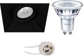 PHILIPS - LED Spot Set - CorePro 830 36D - Proma Nivas Pro - GU10 Fitting - Dimbaar - Inbouw Vierkant - Mat Zwart - 5W - Warm Wit 3000K - Trimless - Kantelbaar - 150mm