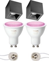 PHILIPS HUE - Opbouwspot Set GU10 - White and Color Ambiance - Bluetooth - Proma Cliron Pro - Opbouw Vierkant - Mat Zwart - Verdiept - 90mm