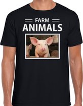 Dieren foto t-shirt Varken - zwart - heren - farm animals - cadeau shirt Varkens liefhebber 2XL