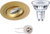 PHILIPS - LED Spot Set - CorePro 827 36D - Proma Alpin Pro - GU10 Fitting - Dimbaar - Inbouw Rond - Mat Goud - 4W - Warm Wit 2700K - Kantelbaar - Ø92mm