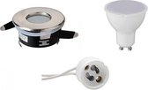 LED Spot Set - Igia - GU10 Fitting - Waterdicht IP65 - Inbouw Rond - Mat Chroom - 4W - Warm Wit 3000K - Ø82mm