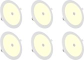 LED Downlight Slim 6 Pack - Igia - PIR Bewegingssensor 360° - Inbouw Rond 12W - Warm Wit 3000K - Mat Wit - Ø170mm