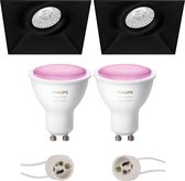 PHILIPS HUE - LED Spot Set GU10 - White and Color Ambiance - Bluetooth - Proma Nivas Pro - Inbouw Vierkant - Mat Zwart - Trimless - Kantelbaar - 150mm