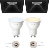 PHILIPS HUE - LED Spot Set GU10 - White Ambiance - Bluetooth - Proma Pollon Pro - Inbouw Vierkant - Mat Zwart - Verdiept - 82mm