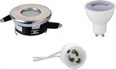 LED Spot Set - Igia - GU10 Fitting - Waterdicht IP65 - Dimbaar - Inbouw Rond - Mat Chroom - 6W - Warm Wit 3000K - Ø82mm