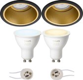 PHILIPS HUE - LED Spot Set GU10 - White Ambiance - Bluetooth - Proma Minko Pro - Inbouw Rond - Mat Zwart/Goud - Verdiept - Ø90mm