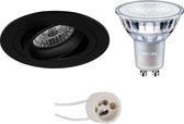 PHILIPS - LED Spot Set - MASTER 927 36D VLE - Proma Alpin Pro - GU10 Fitting - DimTone Dimbaar - Inbouw Rond - Mat Zwart - 4.9W - Warm Wit 2200K-2700K - Kantelbaar Ø92mm