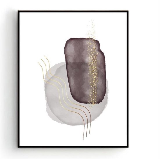 Poster Kunst Gouden Druppels Waterverf Bruin – Abstract / Kunst Poster -Muurdecoratie – 80x60cm