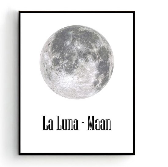 Poster Maan  La Luna Wit - Muurdecoratie Slaapkamer - 40x30cm - Postercity