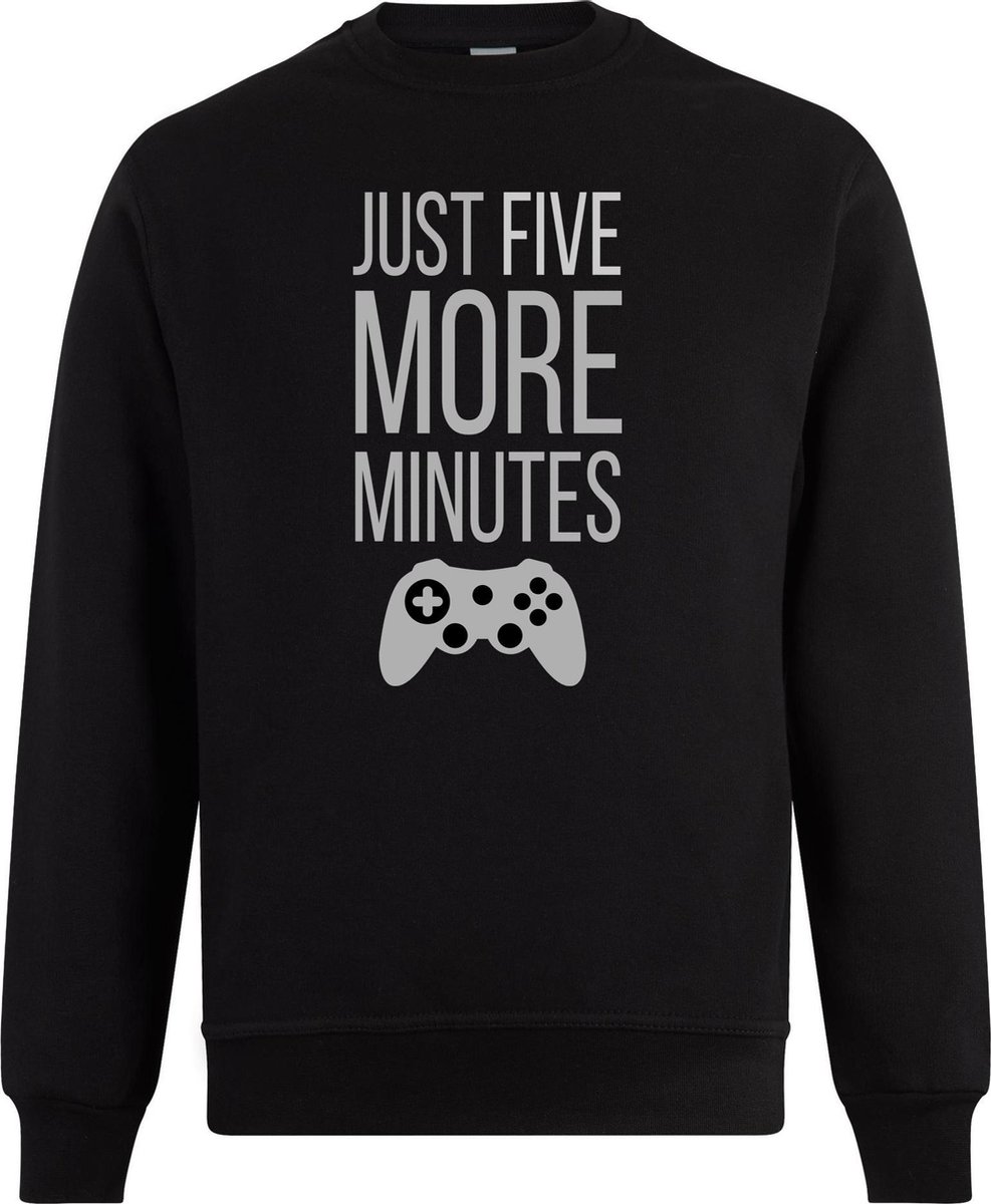 Sweater zonder capuchon - Jumper - Gamer Trui - Gamer Outfit - Lifestyle sweater - Chill Sweater - Game - Gamer - Just Five More Minutes - Zwart - Maat S
