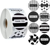 Sluitsticker XL - Sticker Thank you - Sluitzegel - 40 stuks - 3,5 cm | Envelop - Traktatiezakje - | Cadeau - Gift - Cadeauzakje - Traktatie - Kado | Chique inpakken | Streep - Stip - Polkadot Dots | Verjaardag - Feest | Zwart - Wit - Dankuwel!