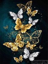 Diamond painting - witte en gouden vlinders - 30x40 - full - vierkant