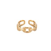 Schakel Ring - 14 karaat Verguld Gouden Ring - Verstelbaar - Dames Sieraden - Een Maat