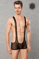 Kanten Heren Bodysuit - Heren Lingerie - Large - Heren Body - Zwart - Discreet verpakt en bezorgd