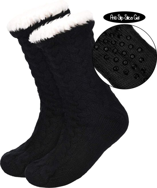 JAXY Chaussettes De Maison - Chausettes Homme - Chausettes Femme - Chausettes Antiderapantes - Pantoufles Femme et Homme - Chaussettes Femme Hiver - Chaussettes Chaudes - Noir
