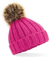 Gebreide Warme muts Fuchsia Roze grof/chunky met pom pom voor kleine kinderen - Beechfield
