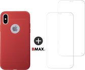 BMAX Telefoonhoesje voor iPhone X - Carbon softcase hoesje rood - Met 2 screenprotectors
