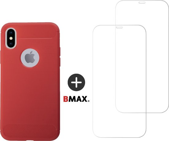 BMAX 2-pack de protection d'écran en verre pour iPhone X avec BMAX souple en carbone rouge