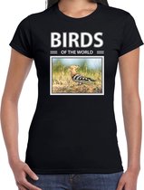 Dieren foto t-shirt Hop - zwart - dames - birds of the world - cadeau shirt Hop vogels liefhebber XS