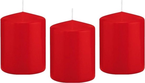 8x Rode cilinderkaars/stompkaars 6 x 8 cm 29 branduren - Geurloze kaarsen - Woondecoraties