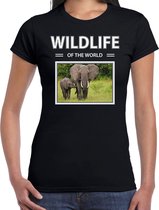Dieren foto t-shirt Olifant - zwart - dames - wildlife of the world - cadeau shirt olifanten liefhebber 2XL