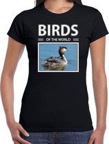 Dieren foto t-shirt Fuut - zwart - dames - birds of the world - cadeau shirt Futen  liefhebber L